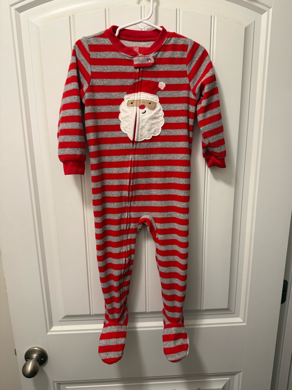 Carter's Red and Gray Striped Santa Footed One-Piece Pajamas